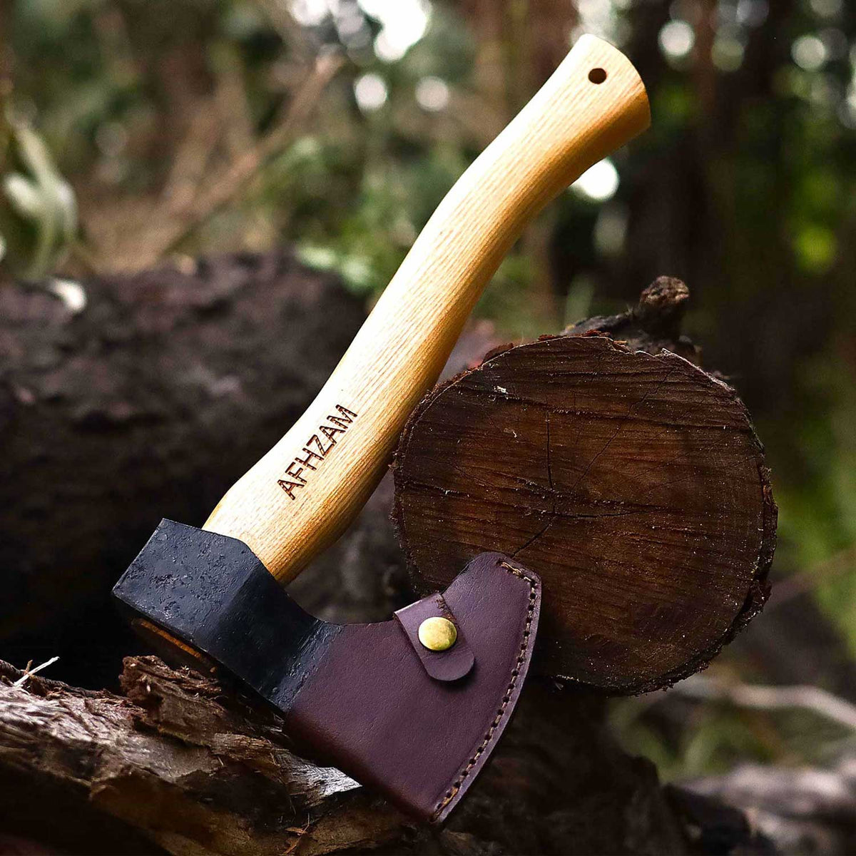 14‑Inch Hand‑Forged Gardening Axe with Leather Sheath
