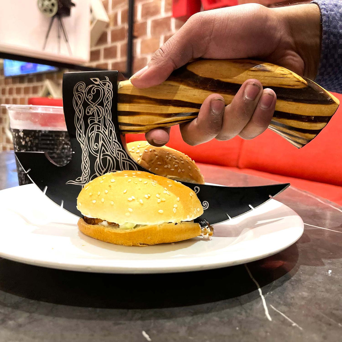 Handmade Pizza Cutter Viking Axe with Sheath