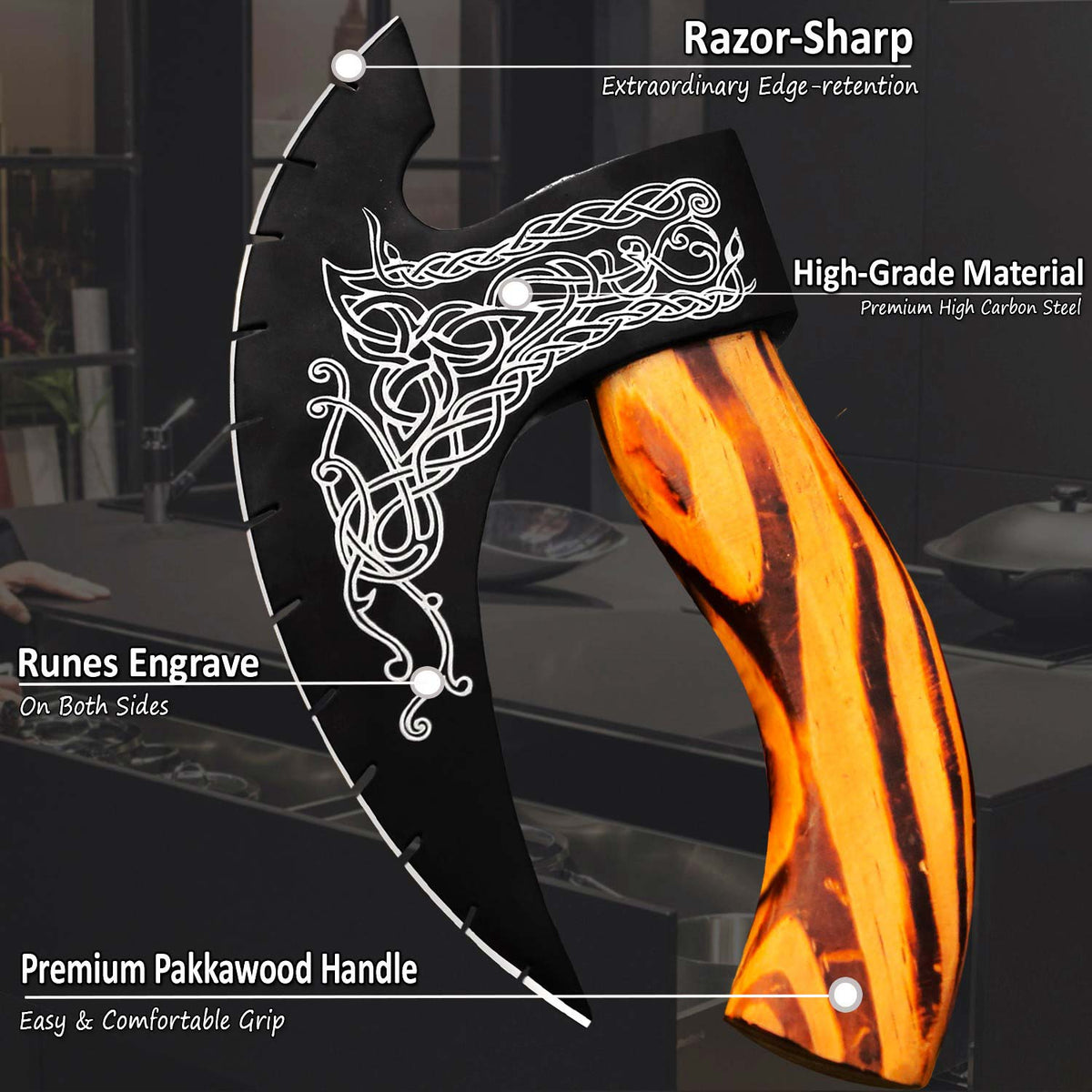 Handmade Pizza Cutter Viking Axe with Sheath