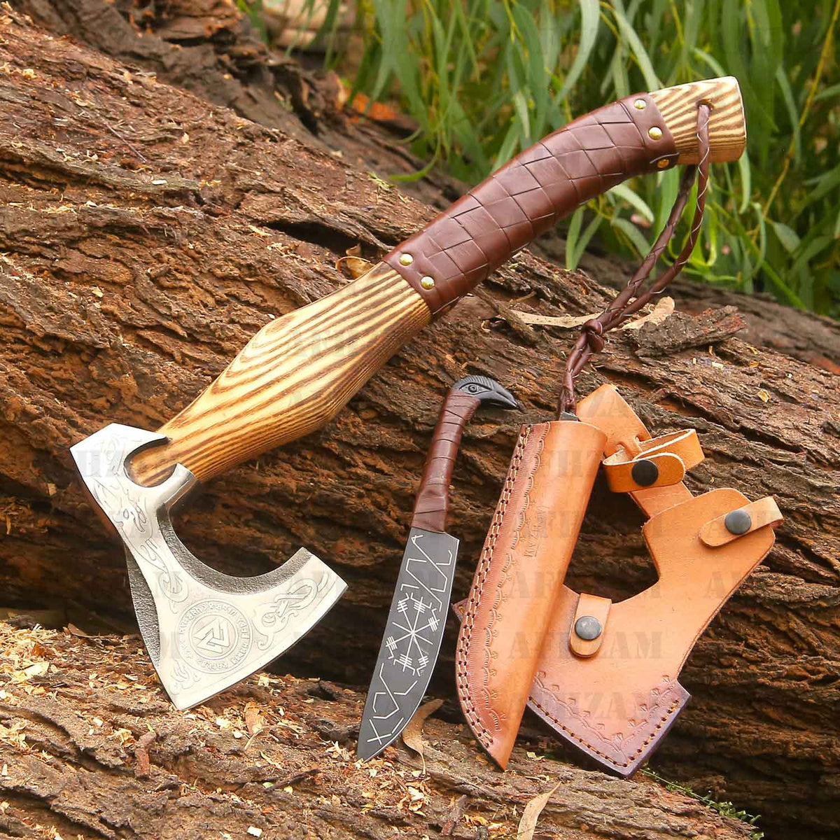 Handcrafted Viking Axe & Knife | Combo Gift Set