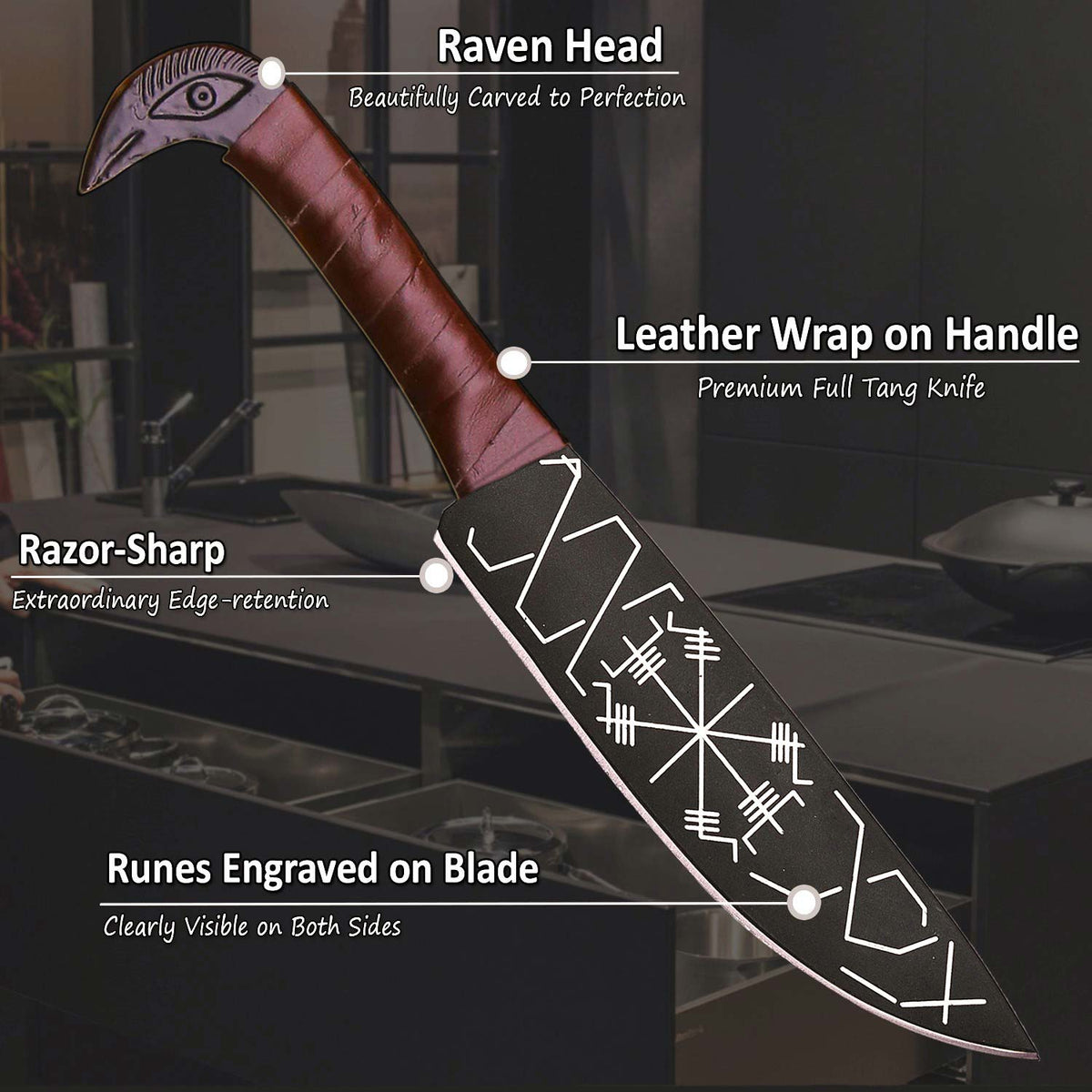 Viking Raven Knife | Hand-Forged Carbon Steel with Runes