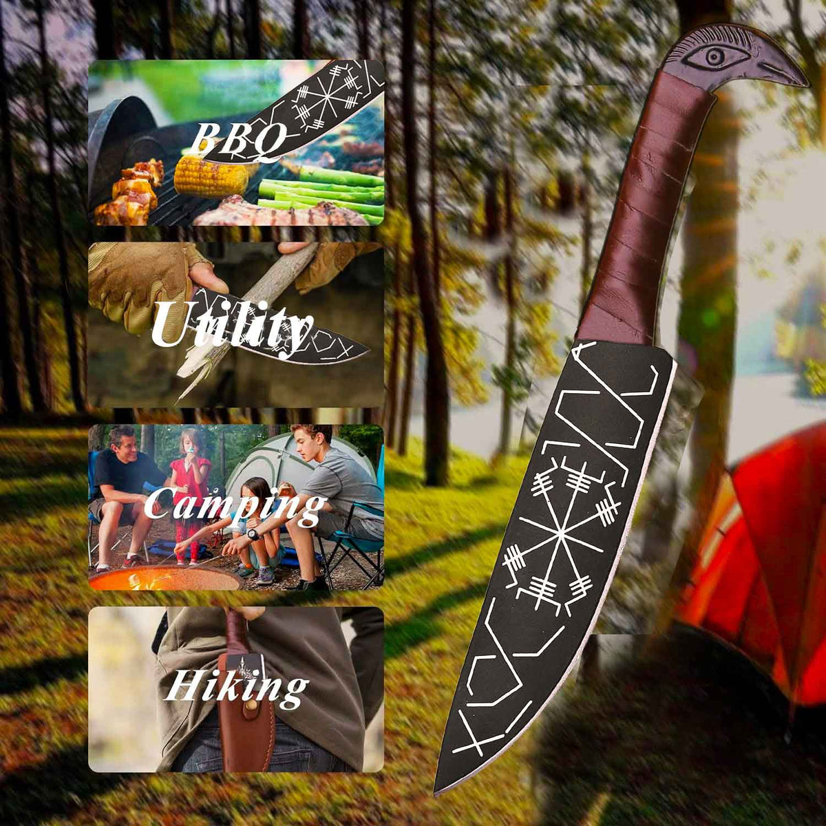 Viking Raven Knife | Hand-Forged Carbon Steel with Runes